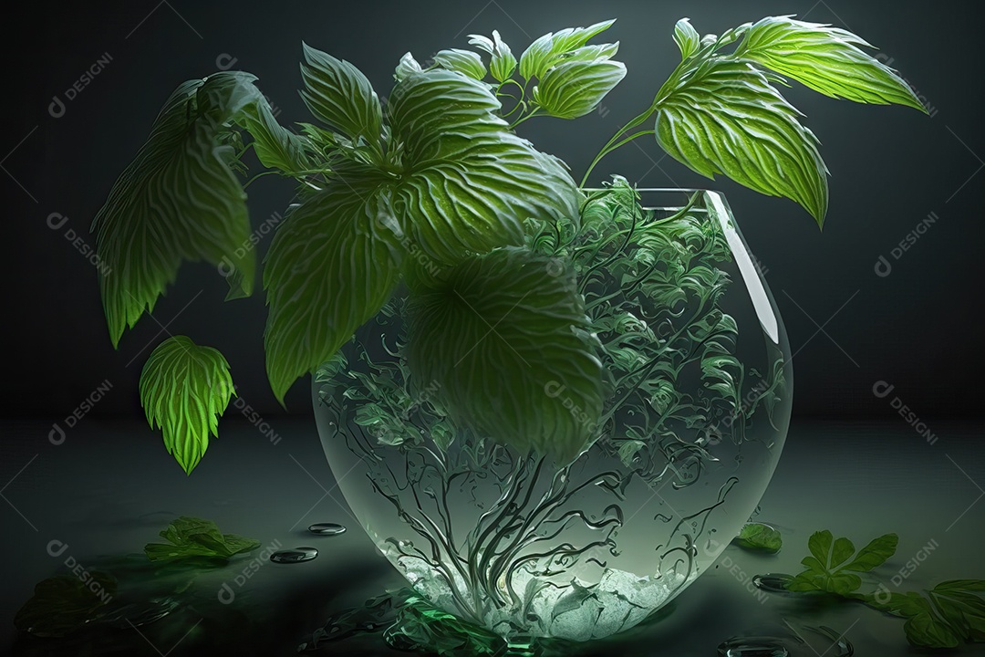 Linda planta verde em um vaso transparente com água