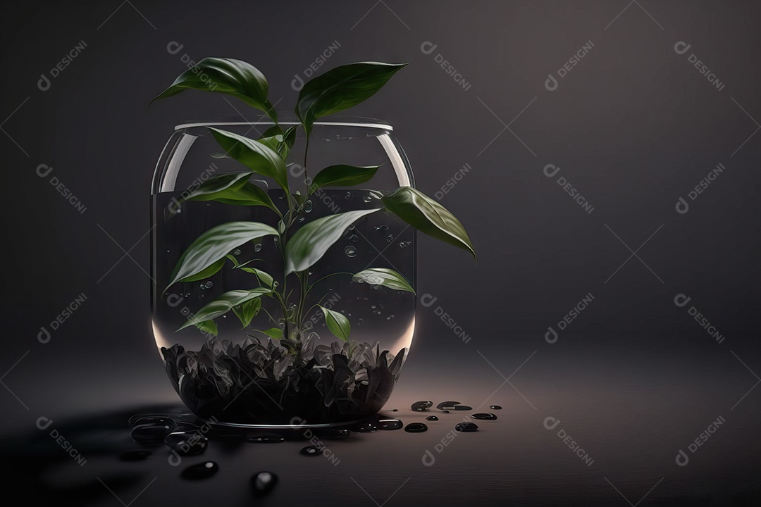 Linda planta verde em um vaso transparente com água