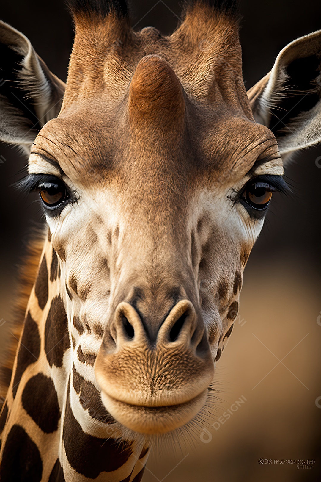 Retrato super realista de uma girafa olhando para a câmera