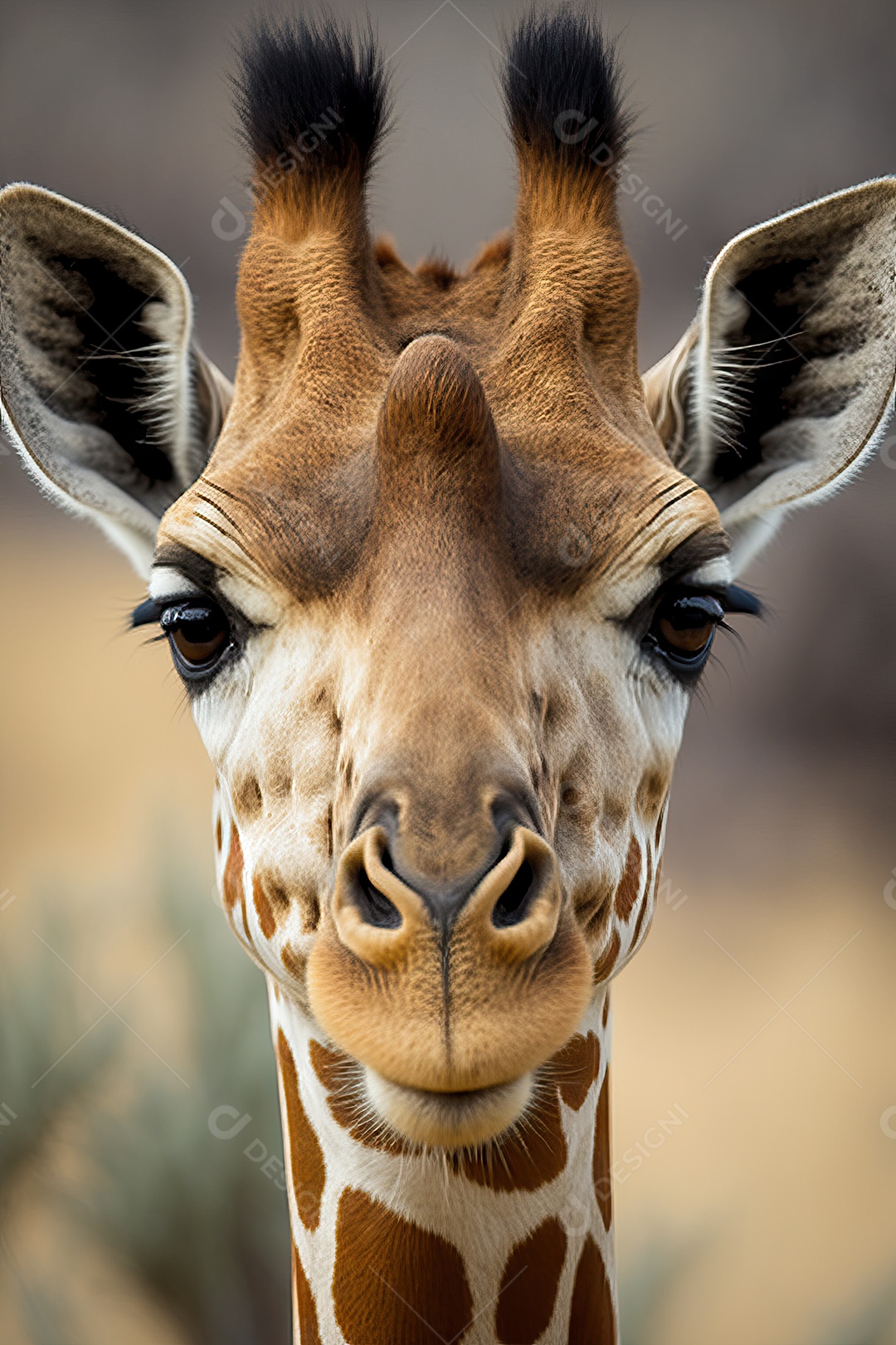 Retrato super realista de uma girafa olhando para a câmera