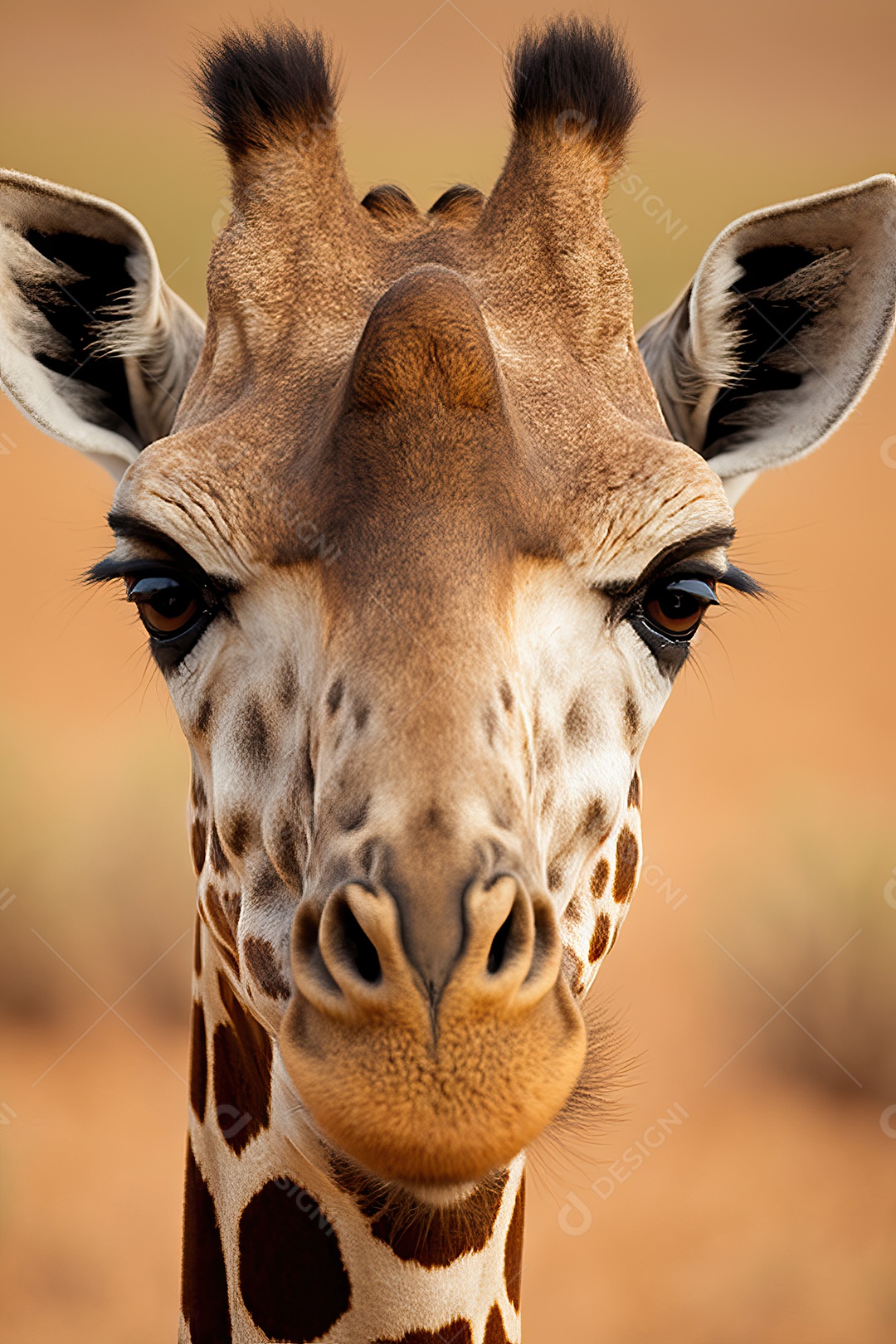 Retrato super realista de uma girafa olhando para a câmera
