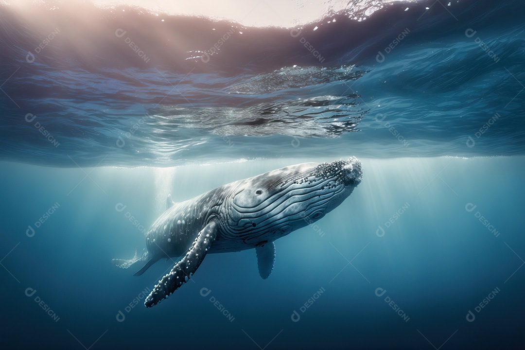 Linda imagem de uma baleia jubarte no oceano