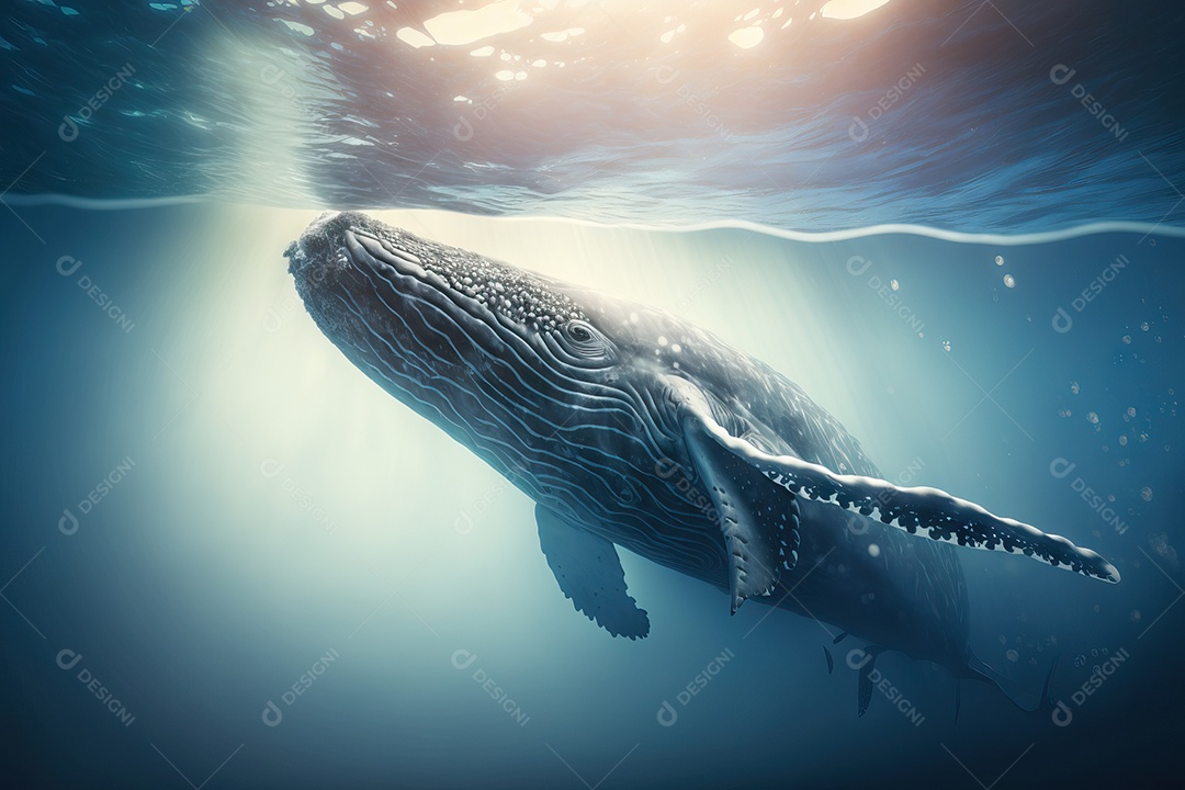 Linda imagem de uma baleia jubarte no oceano