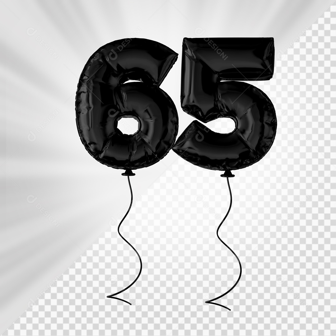 Balão De Festa Preto De Número 65 Elemento 3D Para composição PSD