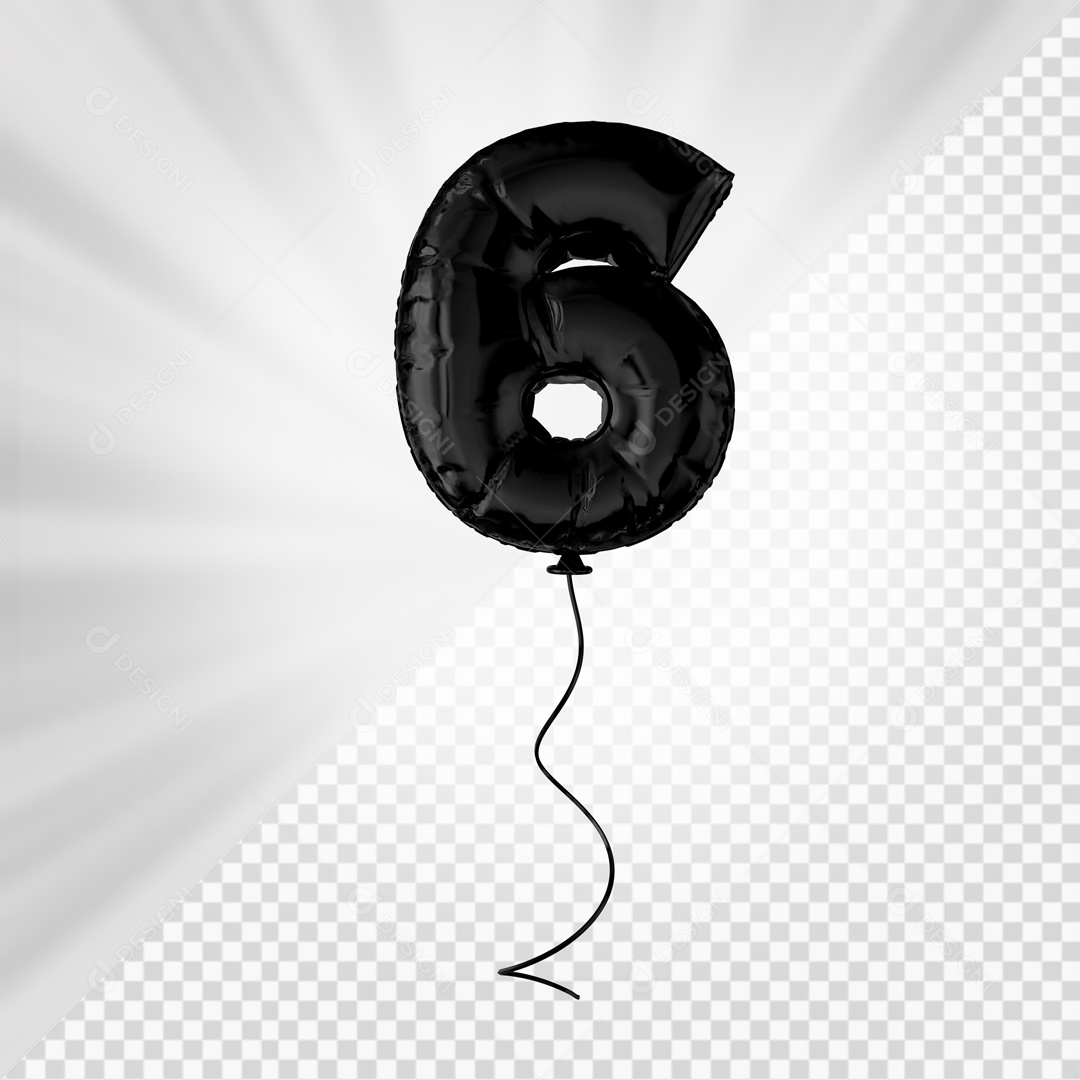 Balão De Festa Preto De Número 6 Elemento 3D Para composição PSD