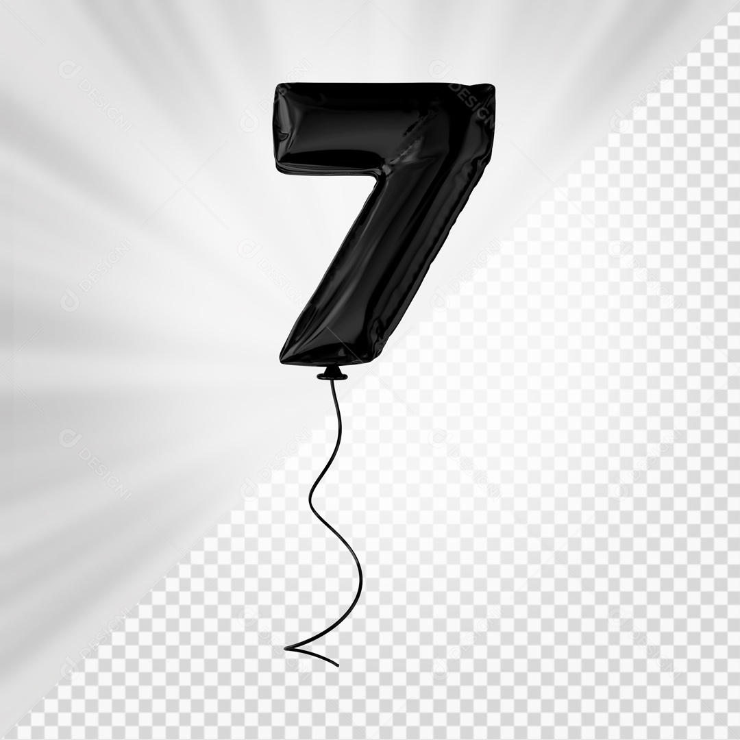 Balão De Festa Preto De Número 7 Elemento 3D Para composição PSD