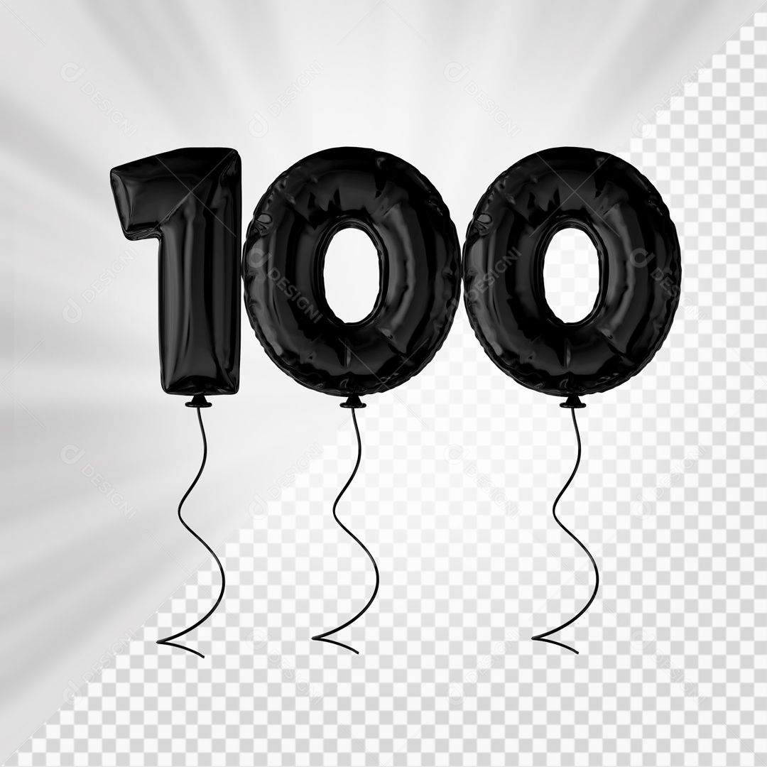 Balão De Festa Preto De Número 100 Elemento 3D Para composição PSD