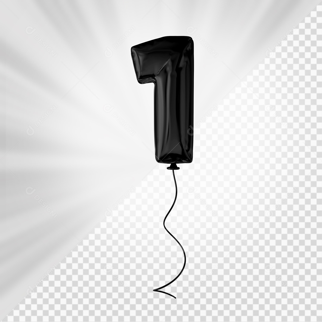 Balão De Festa Preto De Número 1 Elemento 3D Para composição PSD
