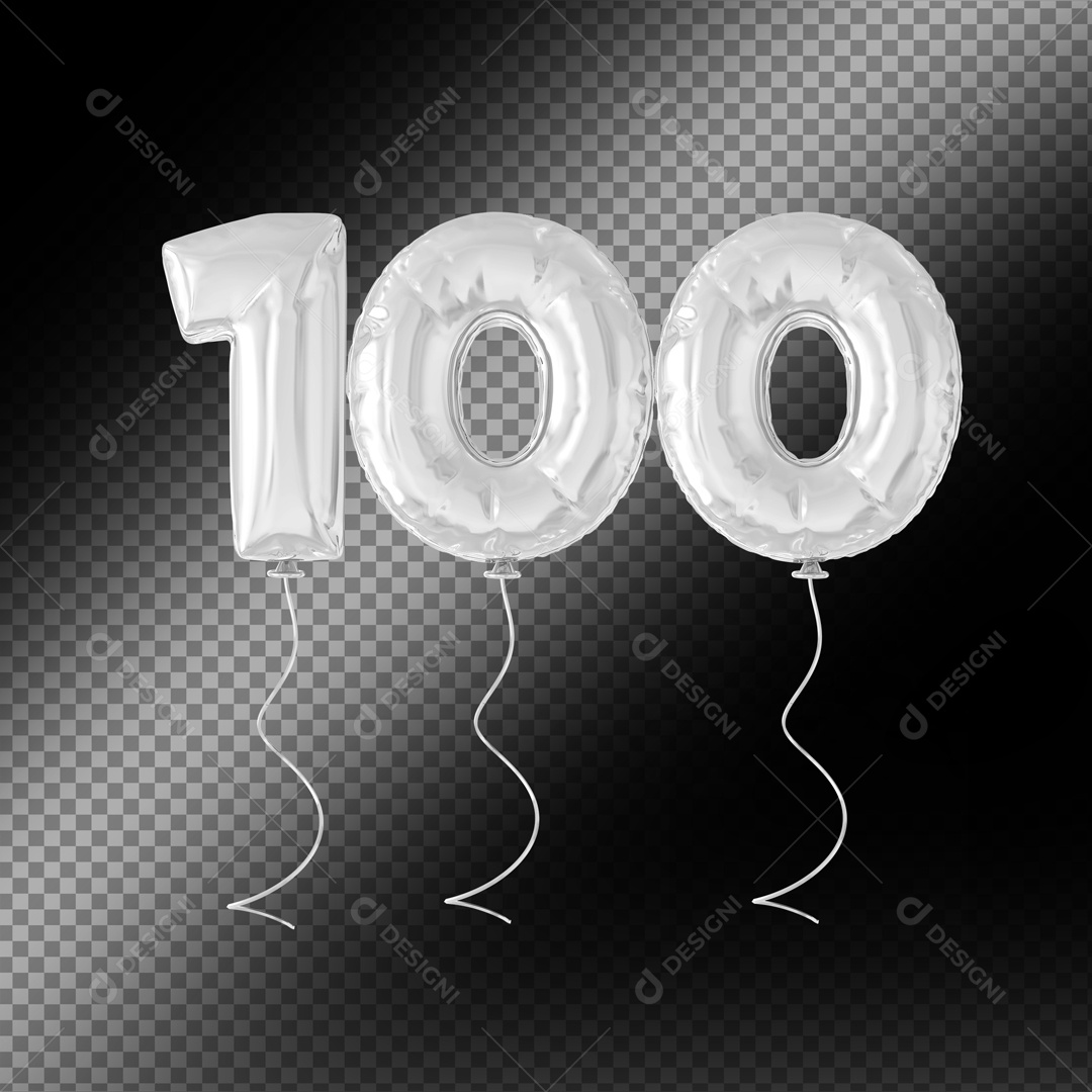 Balão De Festa Prata De Número 100 Fundo Preto Elemento 3D Para composição PSD