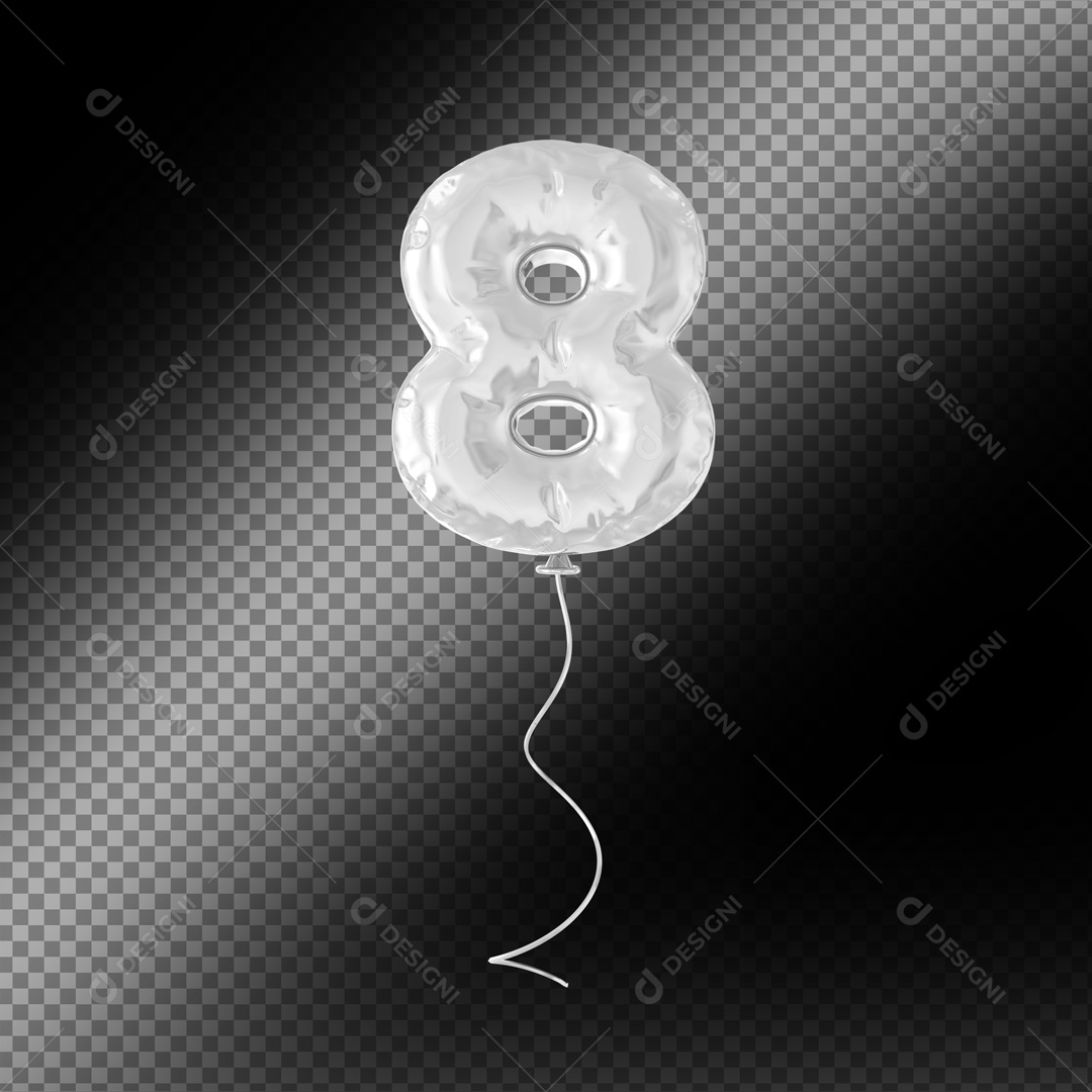 Balão De Festa Prata De Número 8 Fundo Preto Elemento 3D Para composição PSD