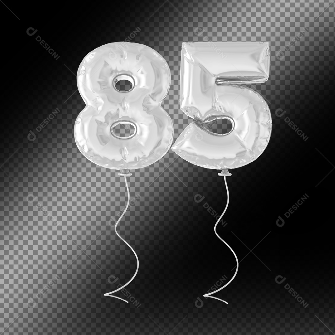 Balão De Festa Prata De Número 85 Fundo Preto Elemento 3D Para composição PSD