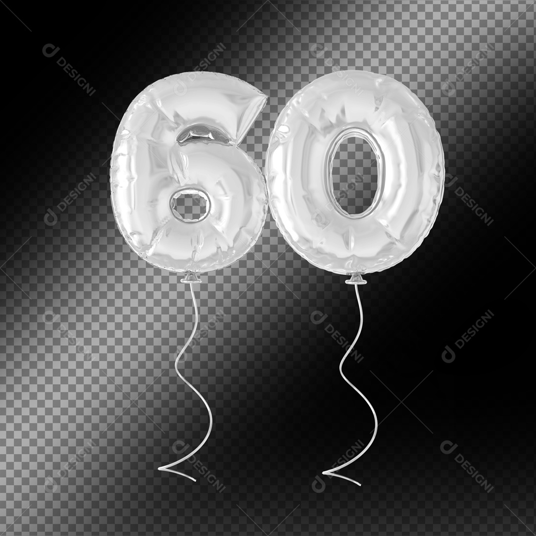 Balão De Festa Prata De Número 60 Fundo Preto Elemento 3D Para composição PSD