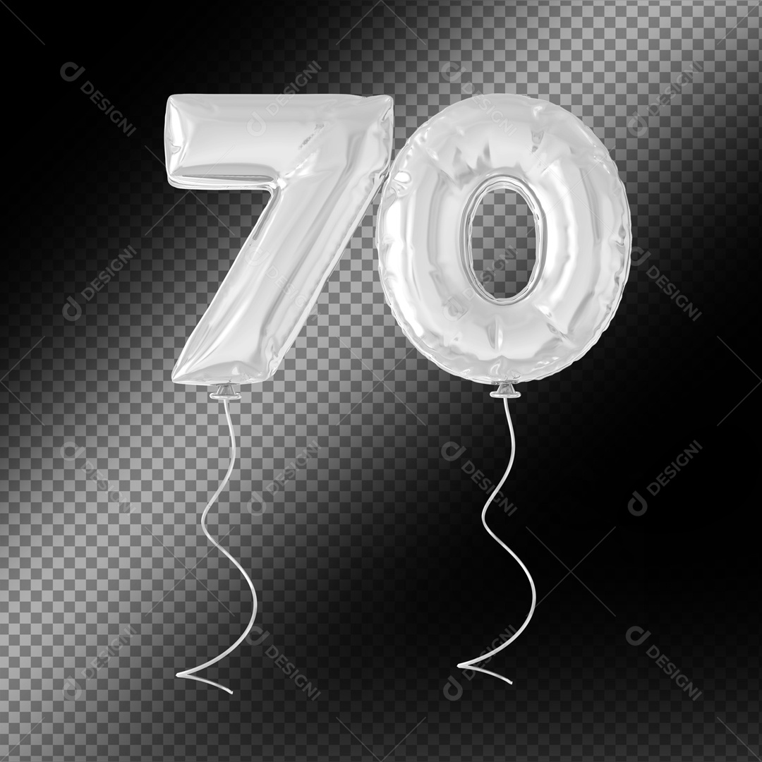 Balão De Festa Prata De Número 70 Fundo Preto Elemento 3D Para composição PSD