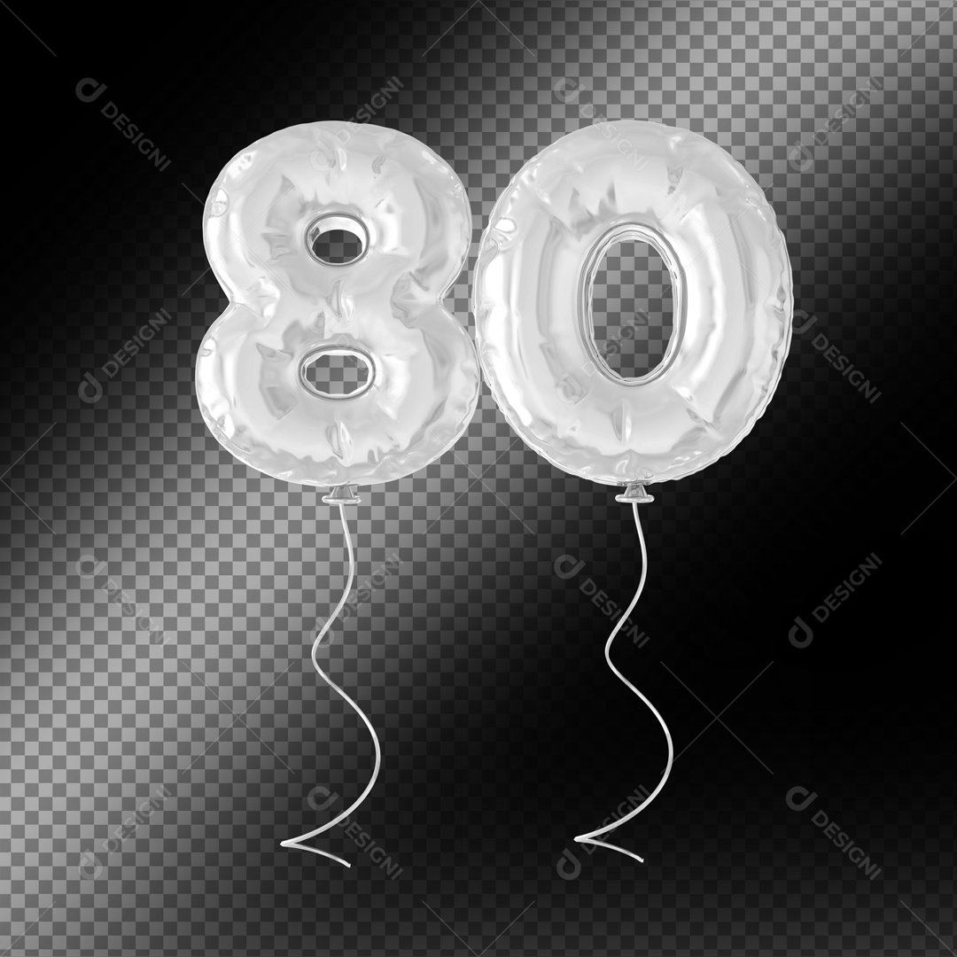 Balão De Festa Prata De Número 80 Fundo Preto Elemento 3D Para composição PSD