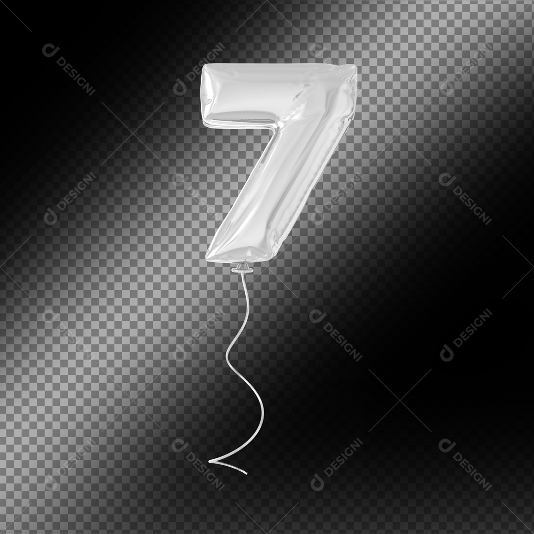 Balão De Festa Prata De Número 7 Fundo Preto Elemento 3D Para composição PSD