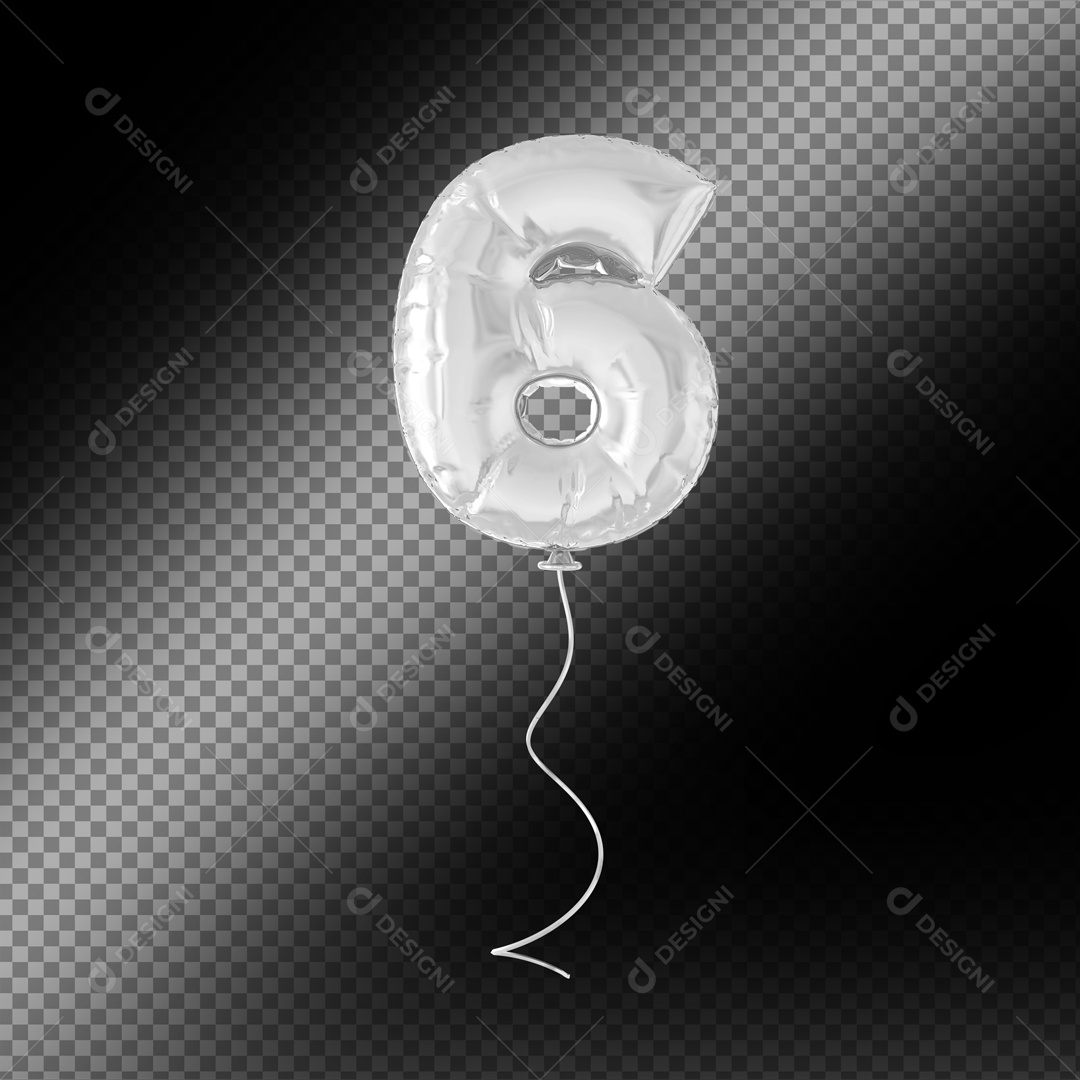 Balão De Festa Prata De Número 6 Fundo Preto Elemento 3D Para composição PSD