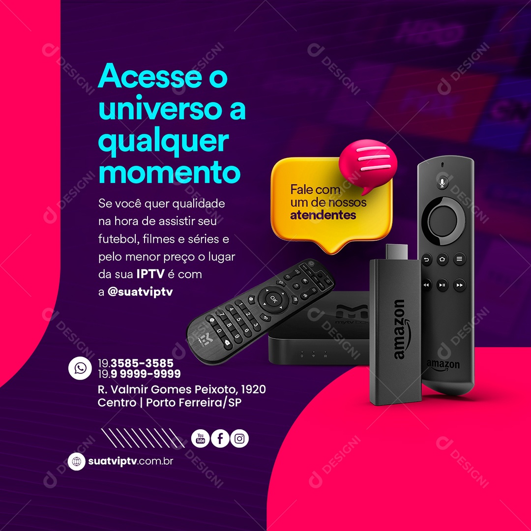 Acesse O Universo Qualquer Momento IPTV Social Media PSD Editável