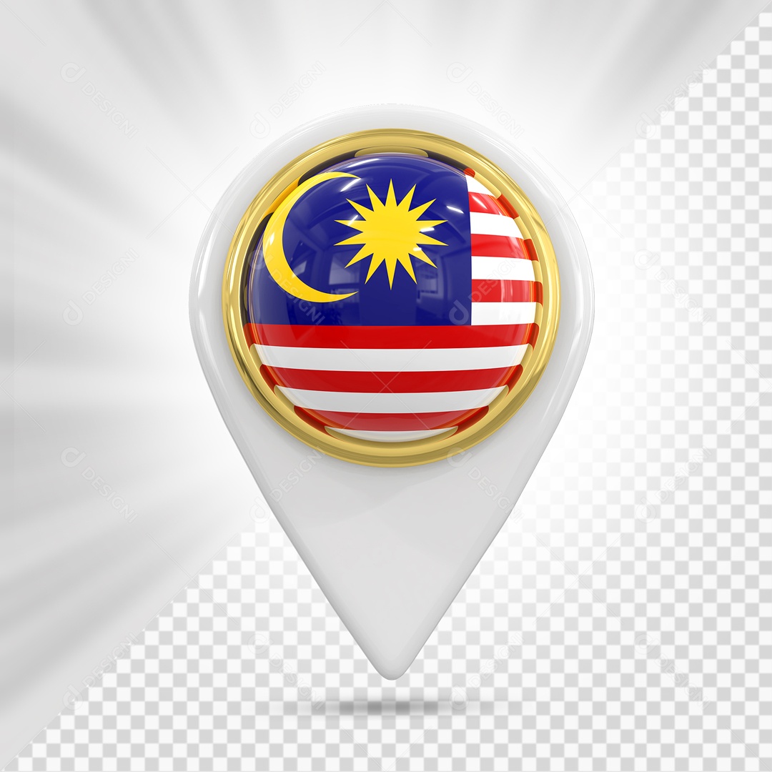 Pin De Localização Branco Com Bandeira De Malásia Elemento 3D PSD