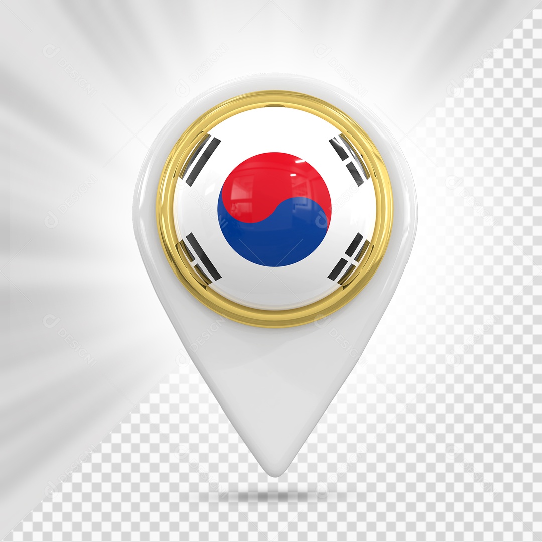 Pin De Localização Branco Com Bandeira De Coreia do Sul Elemento 3D PSD