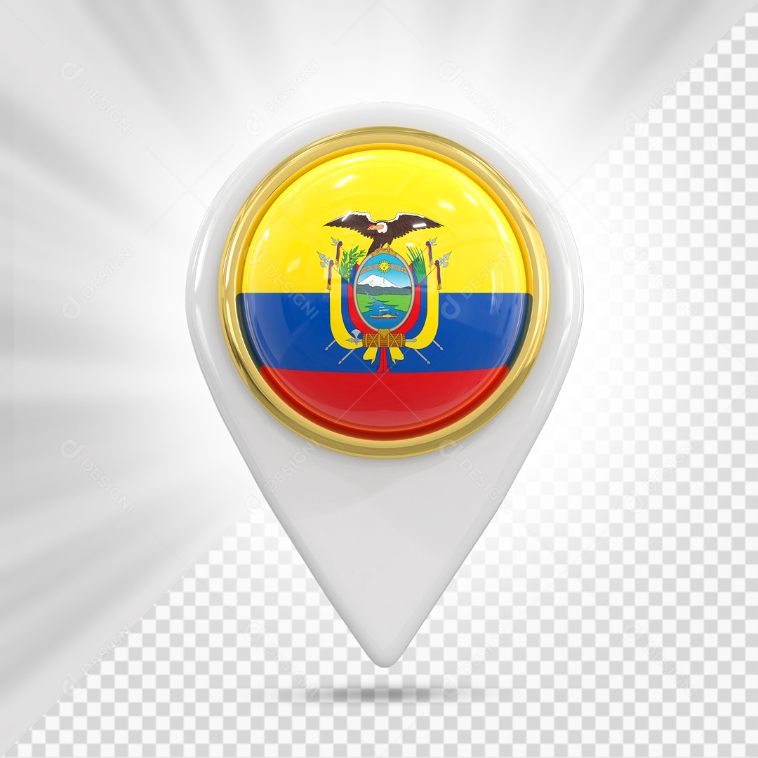 Pin De Localização Branco Com Bandeira De Equador Elemento 3D PSD