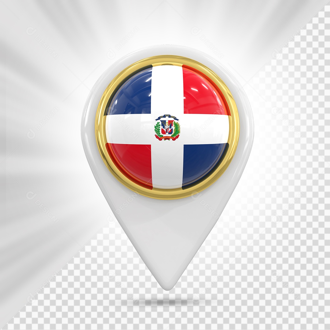 Pin De Localização Branco Com Bandeira De República Dominicana Elemento 3D PSD