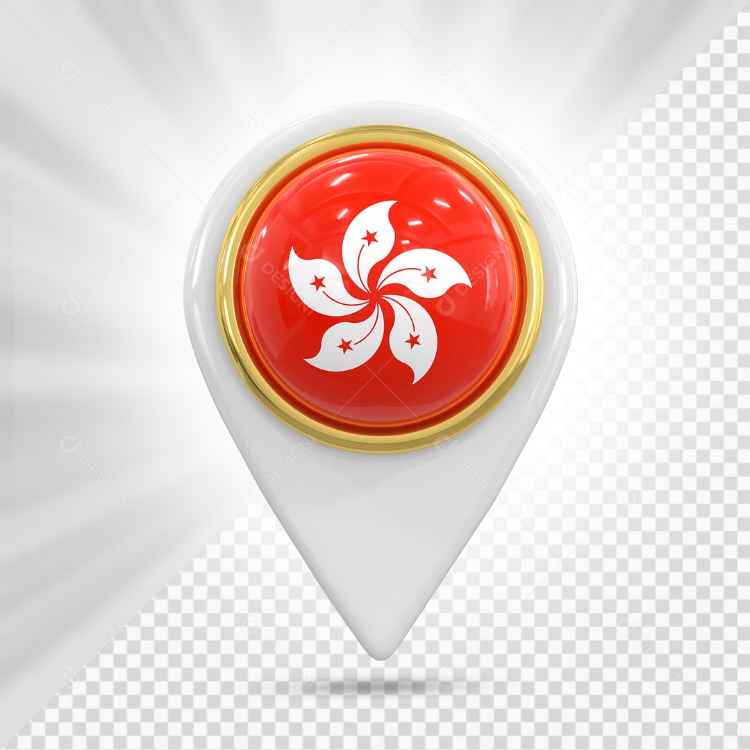 Pin De Localização Branco Com Bandeira De Hong Kong Elemento 3D PSD