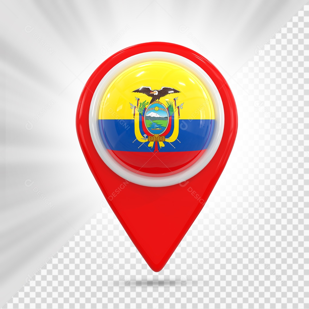 Pin De Localização Vermelho Com Bandeira Da Equador Elemento 3D PSD