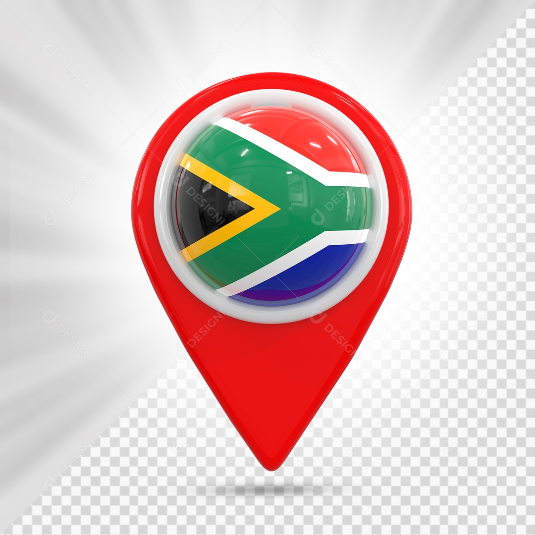 Pin De Localização Vermelho Com Bandeira Da África do Sul Elemento 3D PSD
