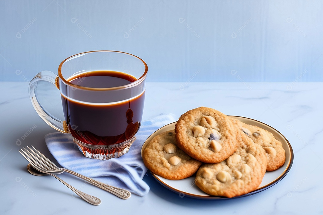 Biscoitos de aveia com xícara de chá