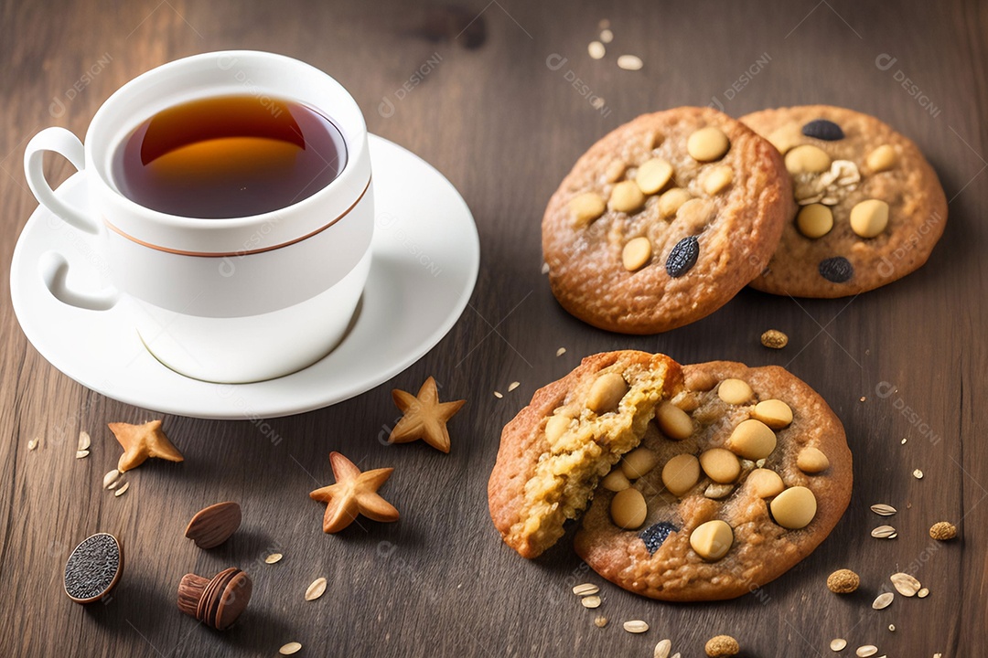Biscoitos de aveia com xícara de chá