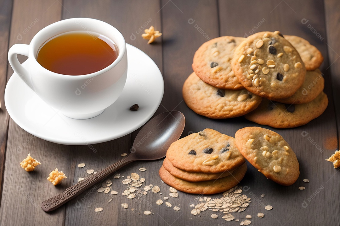 Biscoitos de aveia com xícara de chá