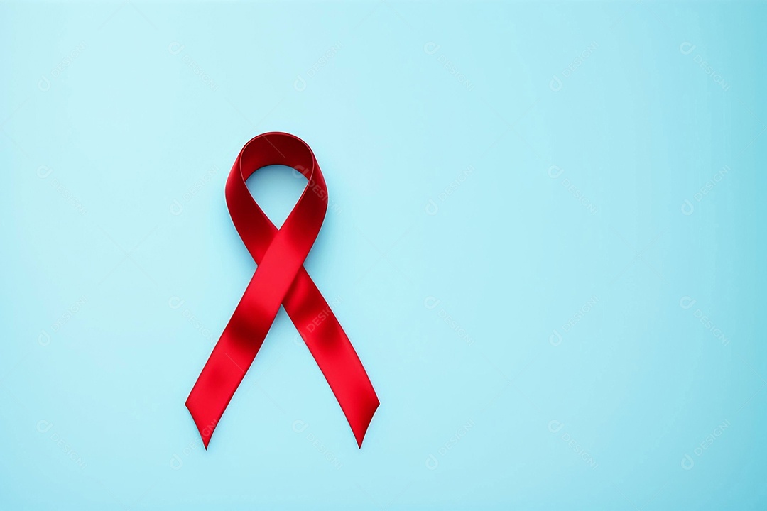 Fita vermelha sobre fundo azul apoio contra a AIDS