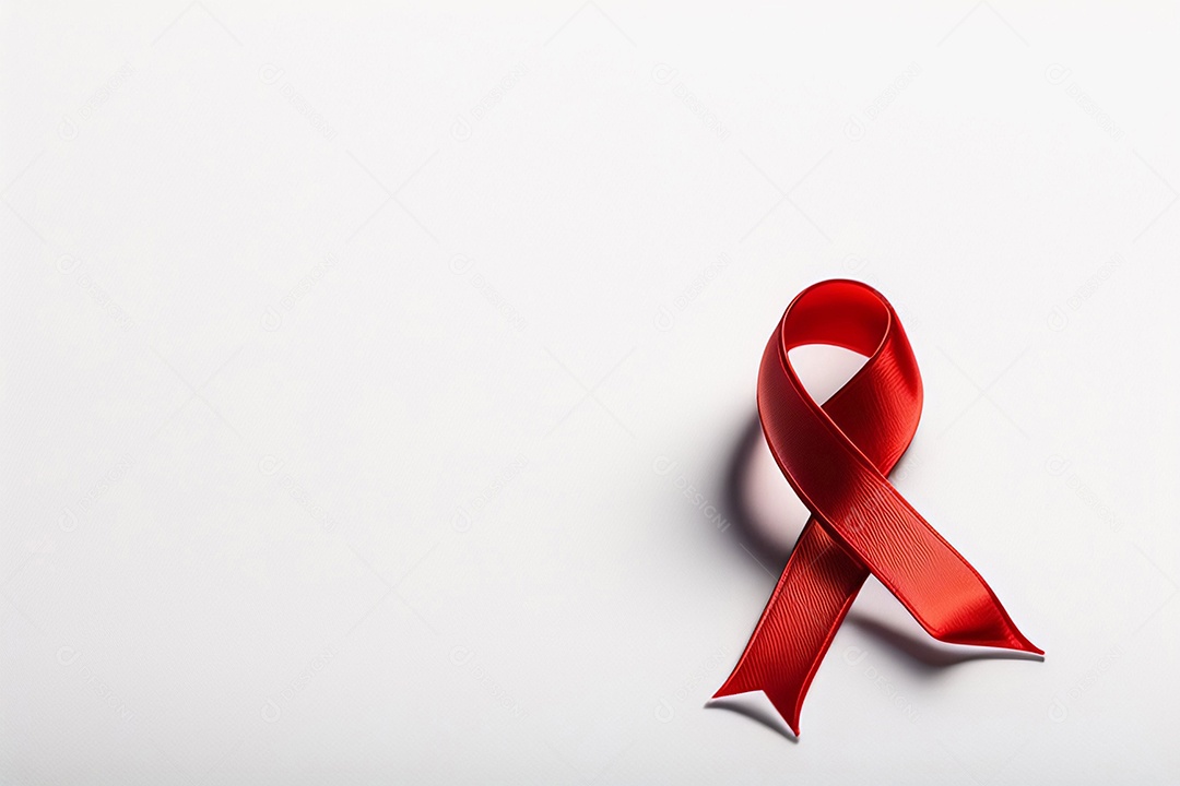 Fita vermelha sobre fundo branco apoio contra a AIDS