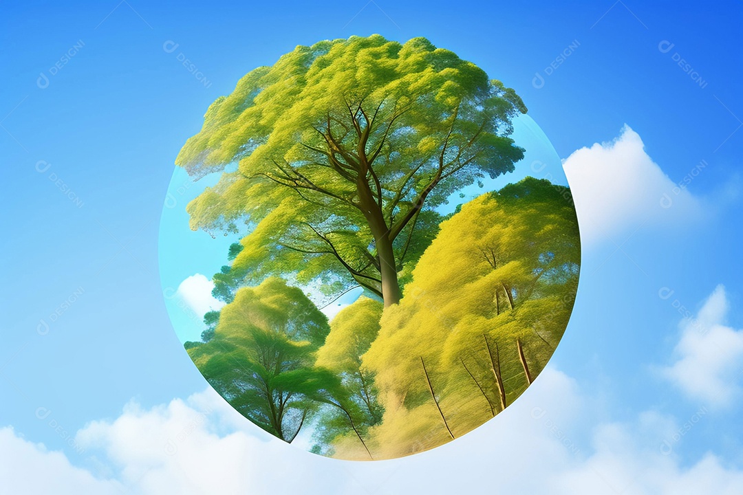Árvores em forma de círculo de globo no fundo do céu gráfico do Dia da Terra