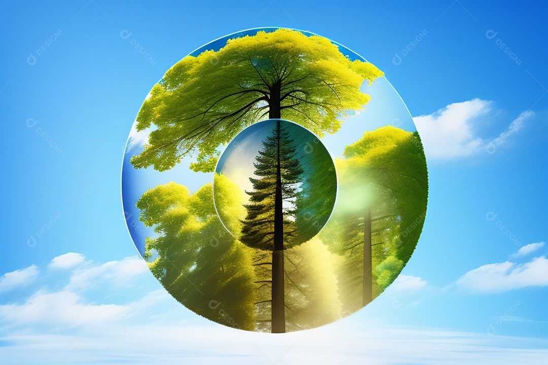 Árvores em forma de círculo de globo no fundo do céu gráfico do Dia da Terra