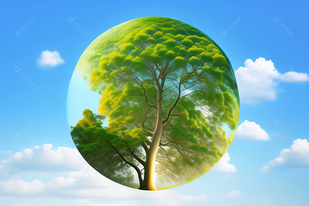 Árvores em forma de círculo de globo no fundo do céu gráfico do Dia da Terra