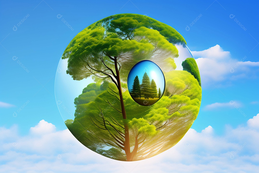 Árvores em forma de círculo de globo no fundo do céu gráfico do Dia da Terra