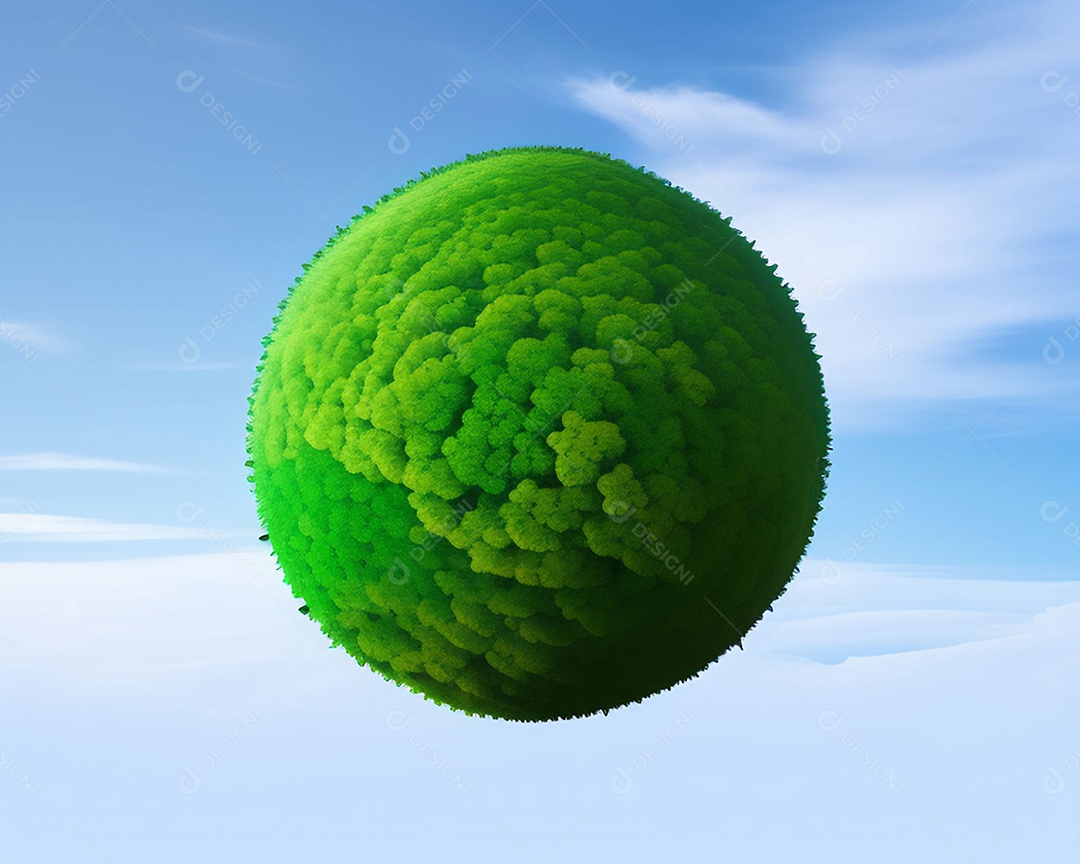 Um globo de grama verde no céu azul