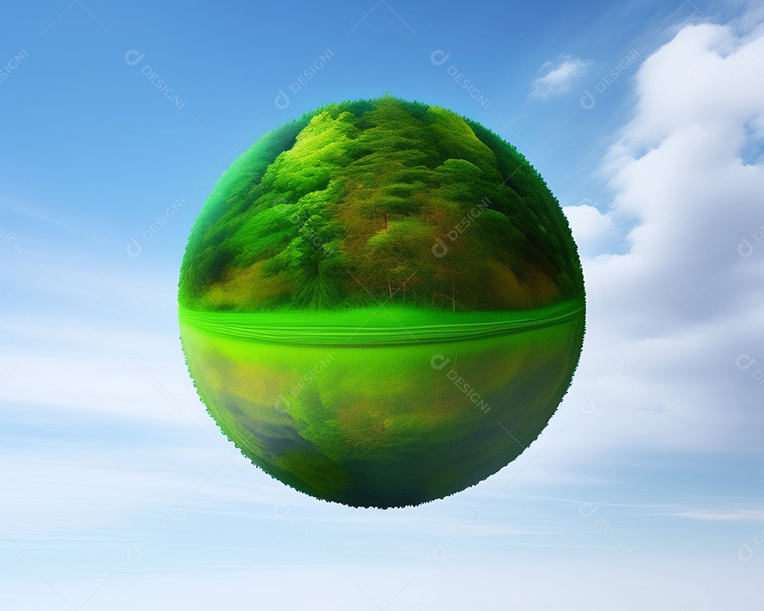 Um globo de grama verde no céu azul