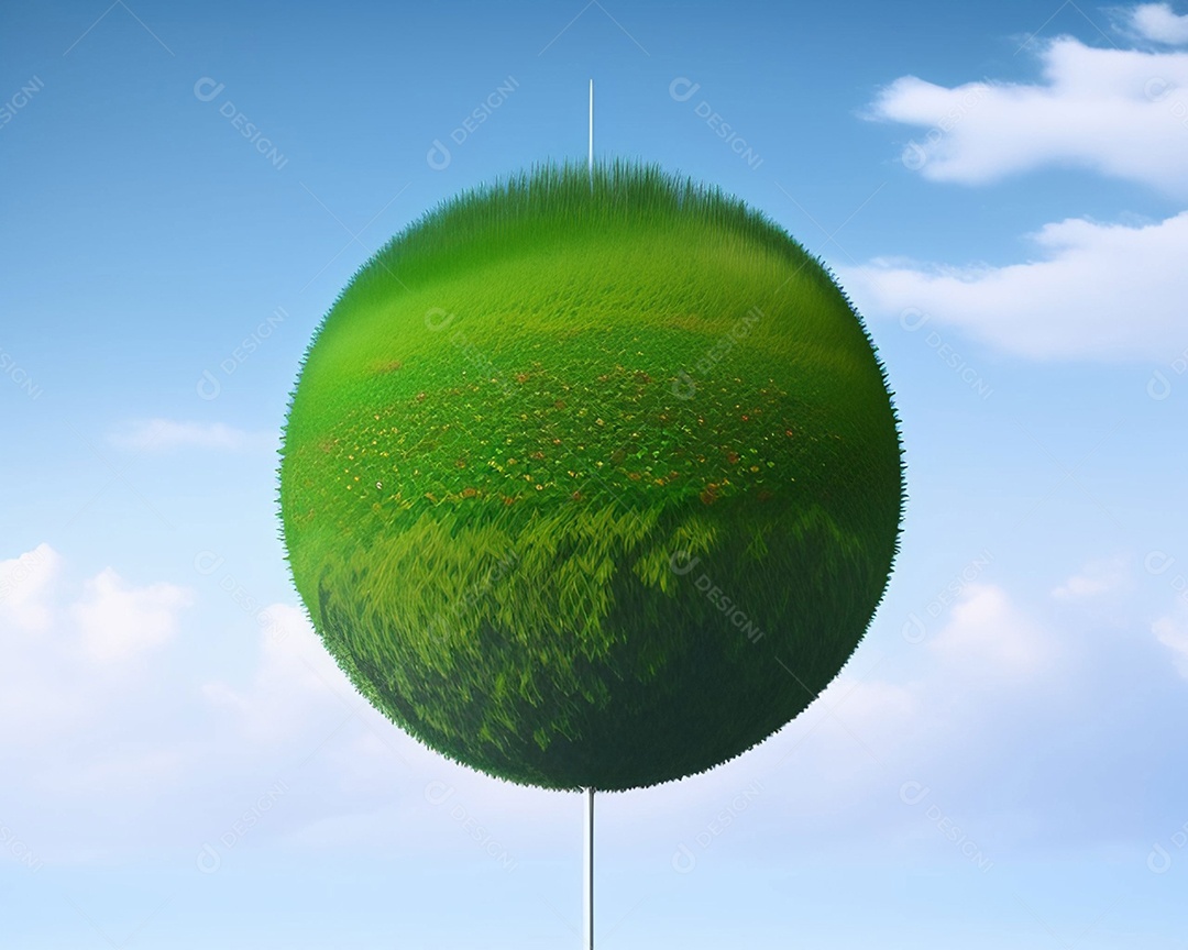 Um globo de grama verde no céu azul
