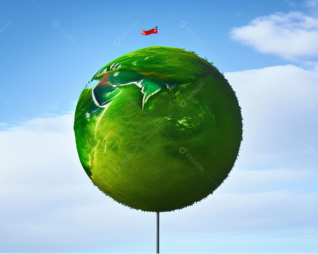 Um globo de grama verde no céu azul