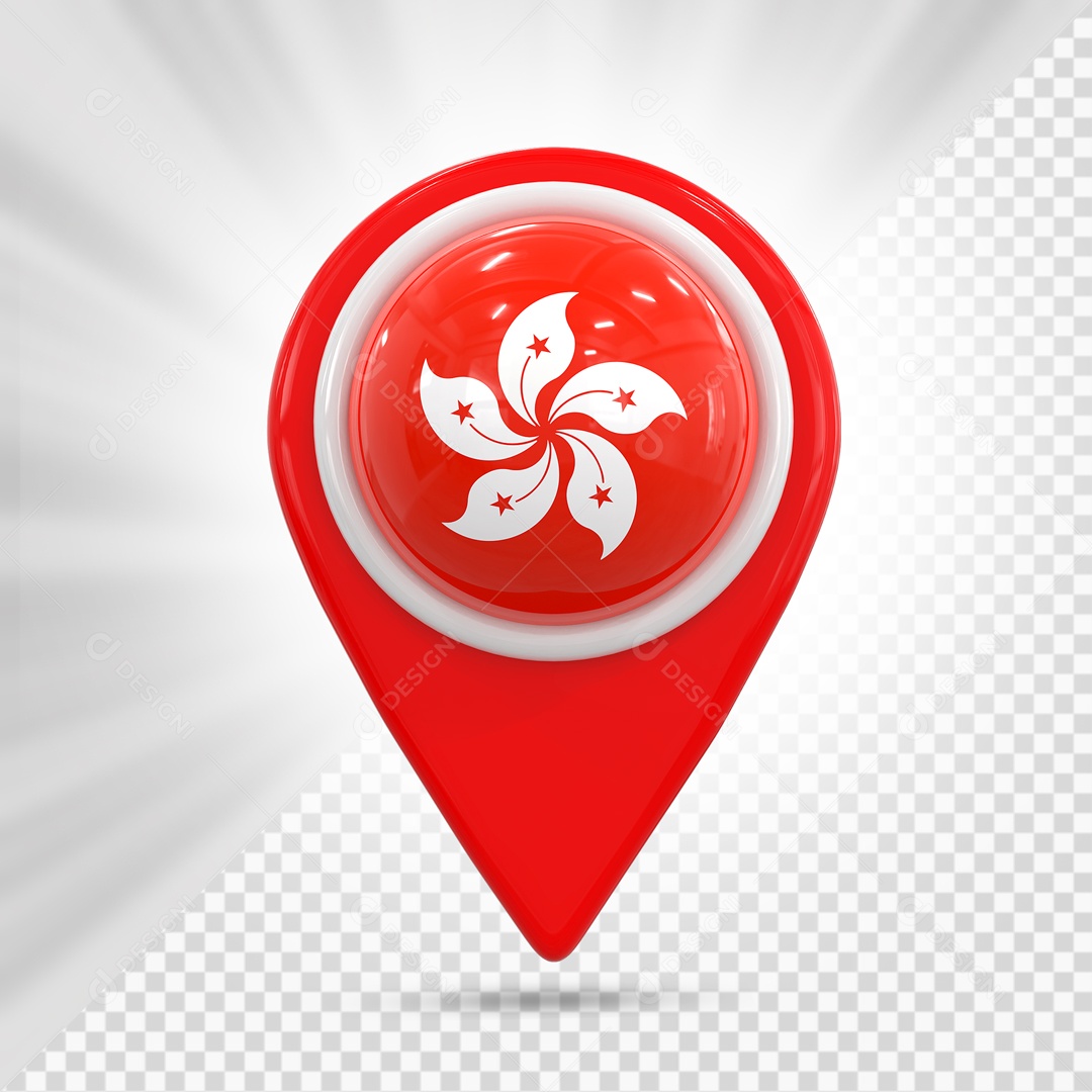 Pin De Localização Vermelho Com Bandeira Da Hong Kong Elemento 3D PSD