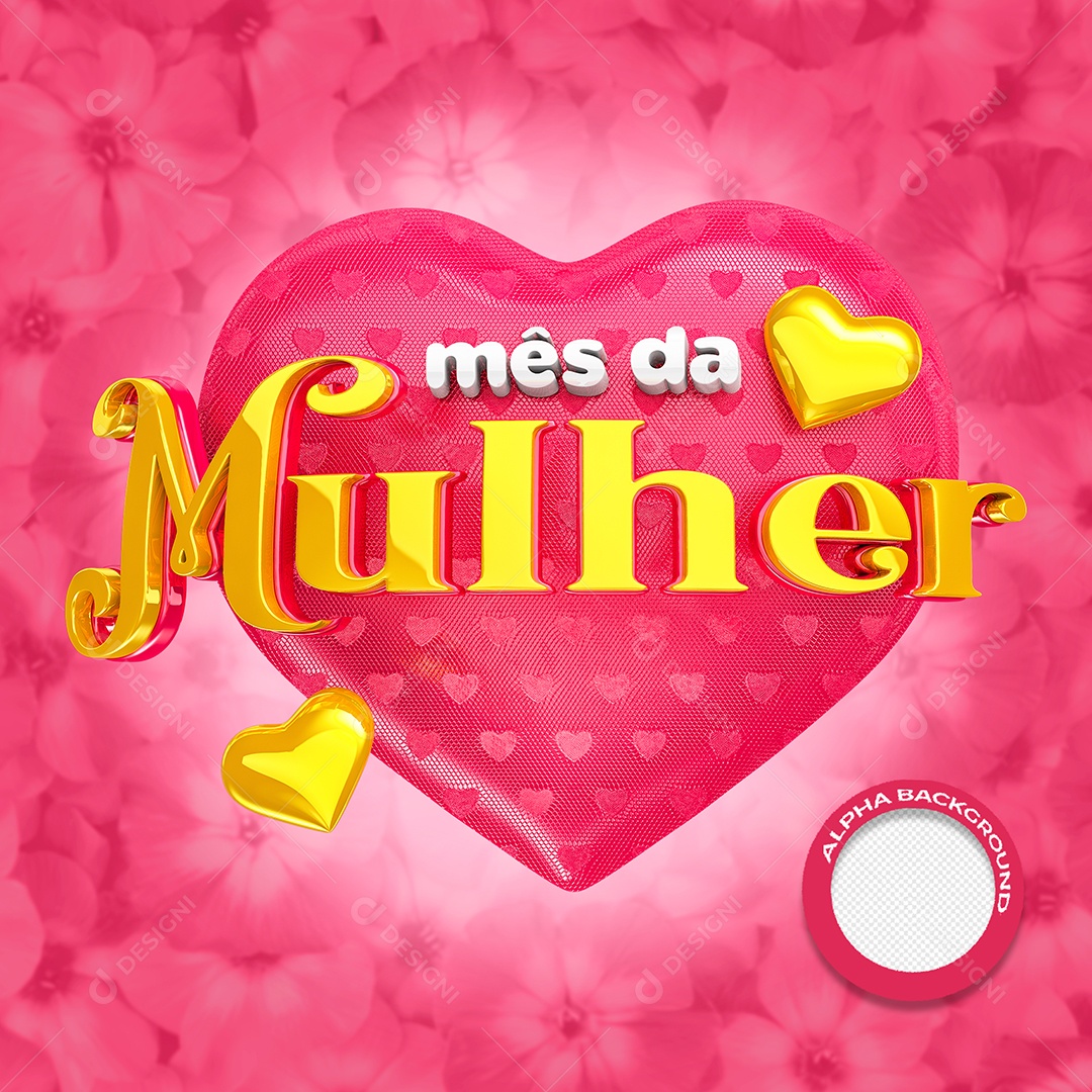 Mês Da Mulher Selo 3D Rosa e Amarelo Do Dia Da Mulher Para Composição PSD