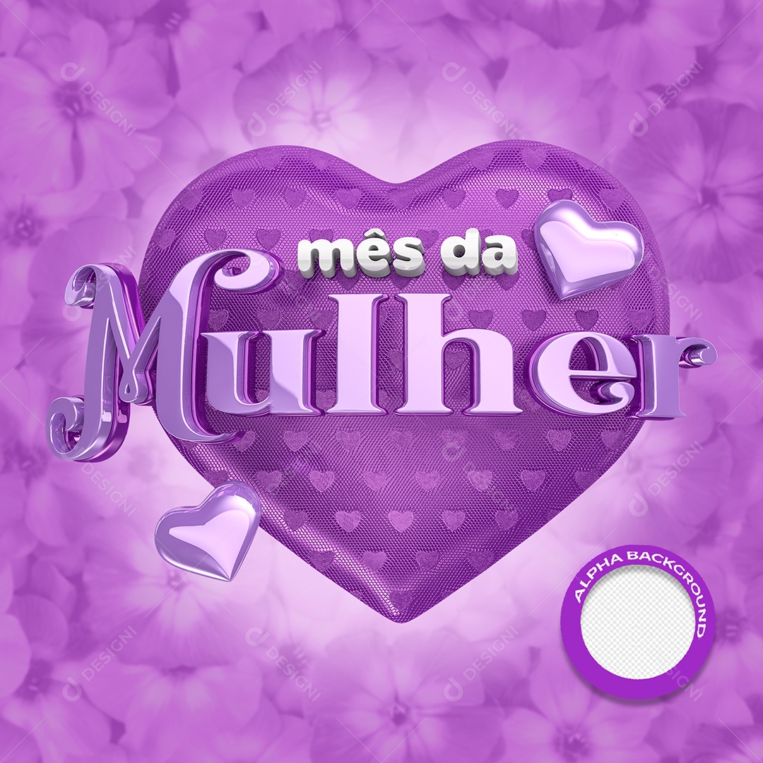 Mês Da Mulher Selo 3D Roxo e Branco Do Dia Da Mulher Para Composição PSD