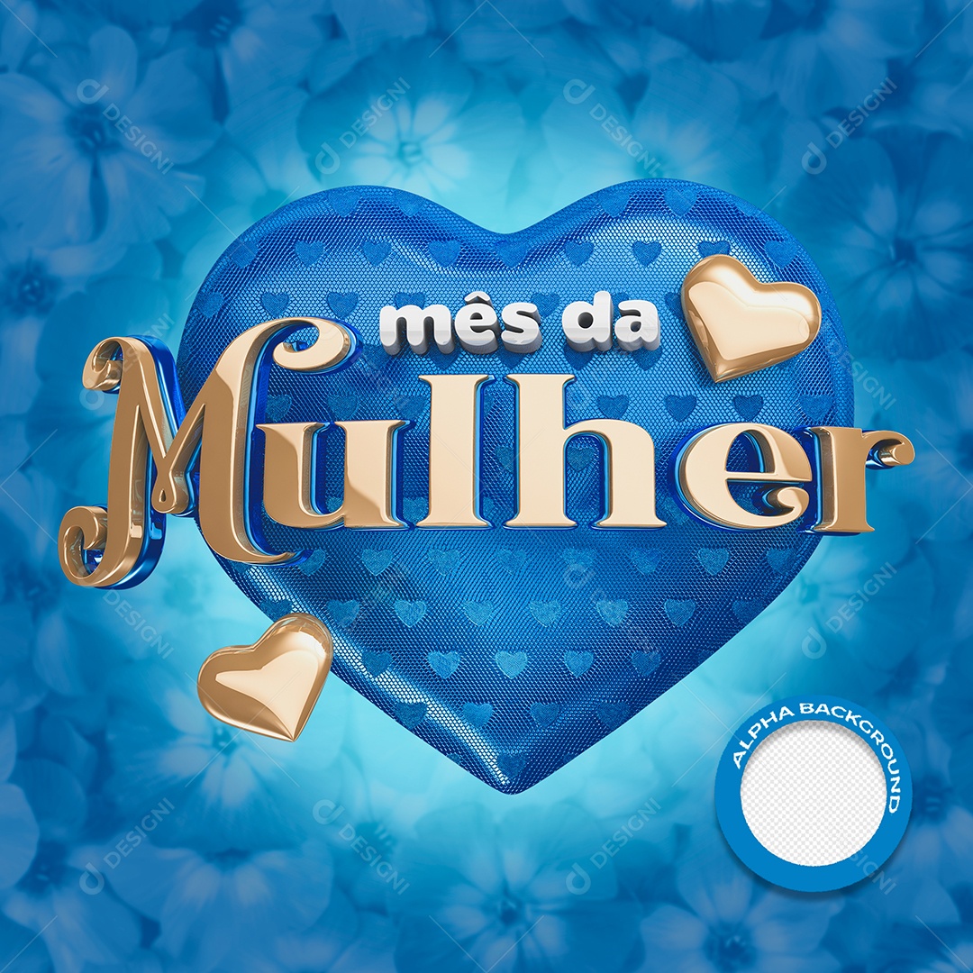 Mês Da Mulher Selo 3D Azul e Dourado Do Dia Da Mulher Para Composição PSD