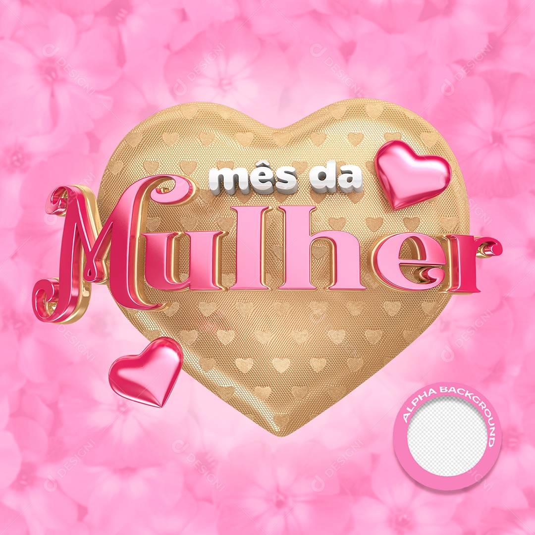 Mês Da Mulher Selo 3D Rosa e Dourado Do Dia Da Mulher Para Composição PSD