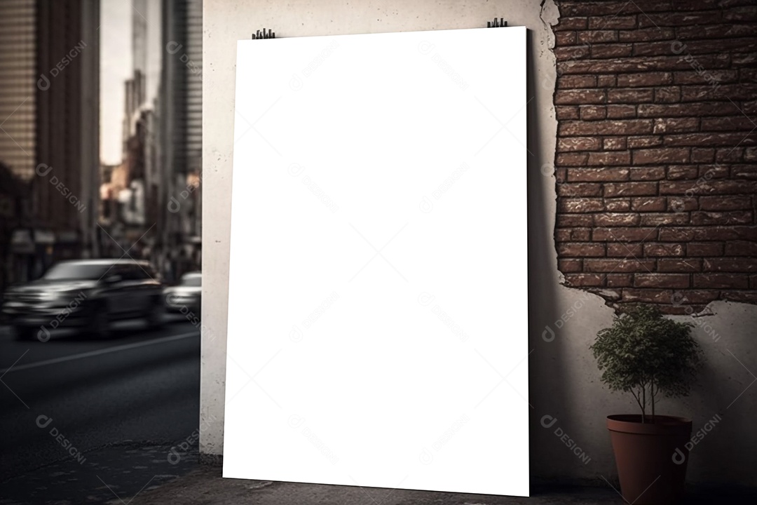 Parede em branco cartaz maquete cidade estrada