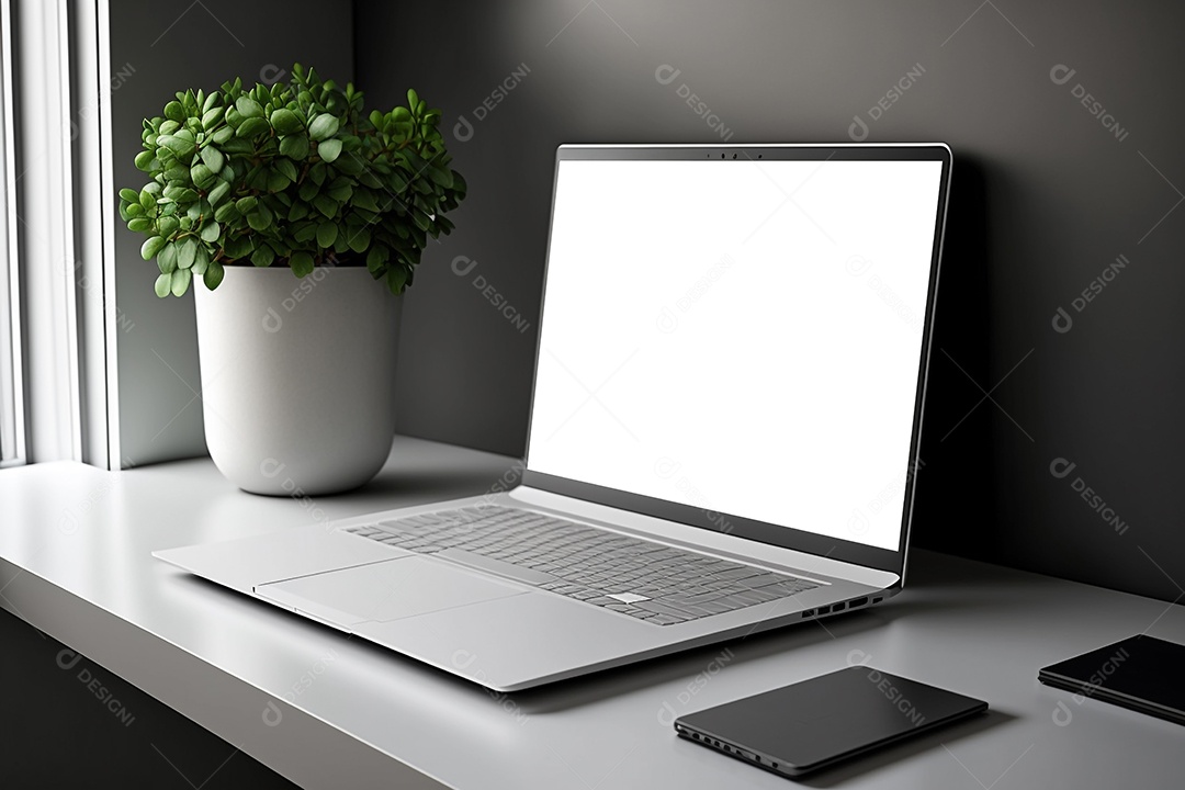 Laptop no escritório vista frontal