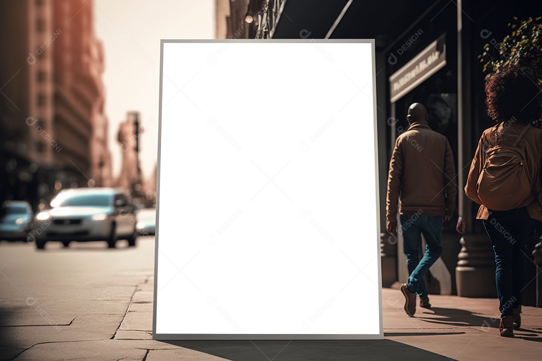 Maquete de pôster branco em fotografia de dia de rua