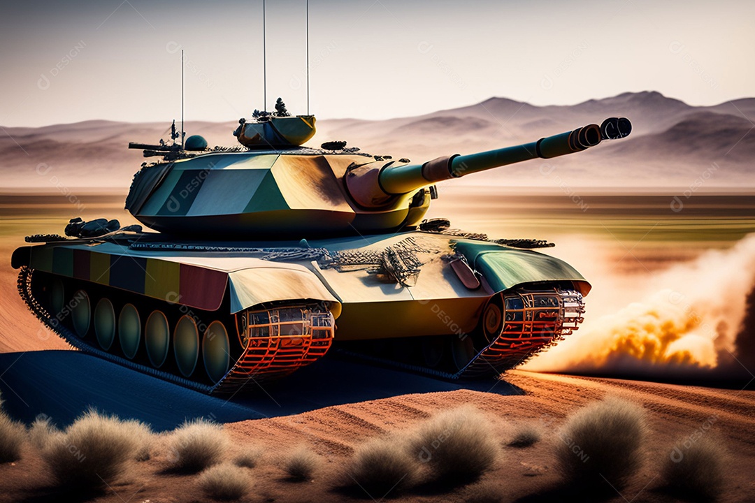 Paisagem de guerra e conflito com tanque e borrão